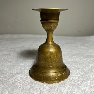 Antique Brass Bell and Candlestick Holder